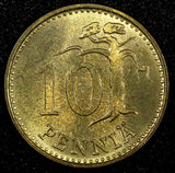 Finland  Aluminum-Bronze 1965 10 Penniä Choice UNC KM# 46 (23 986)