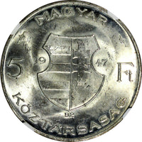 Hungary Lajos Kossuth Silver 1947 BP 5 Forint 1 Year NGC MS63 KM# 534a (14)