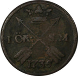 Sweden Frederick I Copper 1735 1 Ore, S.M. KM# 416.1 (10 231)