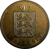 Guernsey Bronze 1874 4 Doubles aUNC Condition Toning Low Mintage-69,000 KM# 5