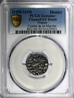 FRANCE La Marche Silver Hugues IX (1199-1219) Denier PCGS XF DETAILS Dup-960 (1)