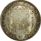 SWEDEN Silver 1932 G 2 Kronor  1 YEAR Death of Gustaf II Adolf  UNC KM# 805 (27)