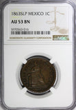 Mexico Copper 1863 SLP 1 Centavo San Luis Potosi NGC AU53 BN SCARCE KM#390.1 (6)