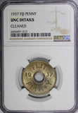 FIJI George VI 1937 1 Penny NGC UNC DETAILS  Low Mintage-360,000 KM# 7 (012)