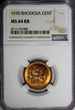 RHODESIA Bronze 1970 1 Cent NGC MS64 RB NICE RED TONING KM# 10 (006)