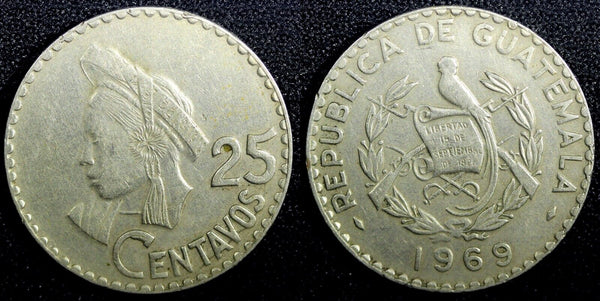 GUATEMALA Copper-Nickel 1969 25 Centavos Large Date KM# 269 (23 764)