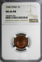 Peru Bronze 1946 1 Centavo NGC MS66 RB RED TOP GRADED BY NGC KM# 211a (004)