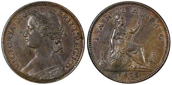 Great Britain Victoria Bronze 1875 H Farthing Birmingham Mint KM# 753 (21 085)