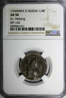 Russia Catherine II Silver 1766 MMD EI Polupoltinnik NGC AU50 C# 65 Ex. Hieberg