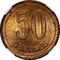 SPAIN II Republic Copper 1937 (34) 50 Centimos NGC MS64 RB KEY DATE KM#754.1/002