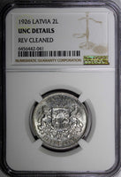 Latvia Silver 1926 2 Lati NGC UNC DETAILS 2 YEARS TYPE KM# 8 (041)