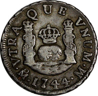 Mexico SPANISH COLONY Philip V Silver 1744 M 1 Real SCARCE KM# 75.2