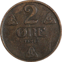 Norway Haakon VII Bronze 1910 2 Øre BETTER DATE RARE KM# 371 (19 381)