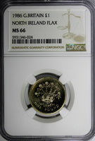 Great Britain Elizabeth II 1986 1 Pound NGC MS66 Northern Ireland KM# 946 (024)