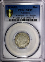 Colombia Silver 1839-RS 1 Real PCGS XF45 Ex.Eldorado Collect.TOP GRADED KM# 91.1