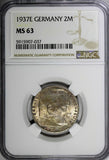 Germany-Third Reich Silver 1937 E 2 Reichs Mark NGC MS63 Hindenburg KM# 93 (037)
