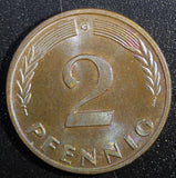 Germany - Federal Republic Bronze 1964 G 2 Pfennig Baden UNC KM# 106 (23 343)