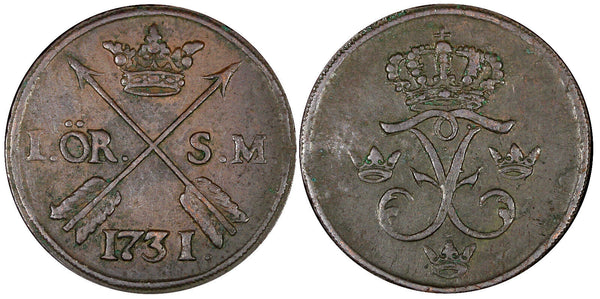 Sweden Frederick I Copper 1731 S.M. 1 ORE Early Date Type KM#416.1  (21 352)