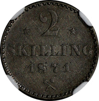 Norway Silver 1871 2 Skilling NGC AU55 1 YEAR TYPE BETTER VARIETY KM# 336.2