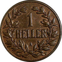 German East Africa Wilhelm II Bronze 1905 A 1 Heller RED UNC  KM# 7
