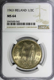 IRELAND Republic 1963 1/2 Crown NGC MS64  Irish harp / Horse KM# 16a (042)