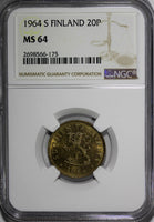 Finland Aluminum-Bronze 1964-S 20 Pennia NGC MS64 KM# 47