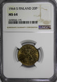 Finland Aluminum-Bronze 1964-S 20 Pennia NGC MS64 KM# 47
