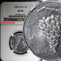 Italy Aluminum 1948 R 5 Lire NGC AU58 KM# 89 (262)