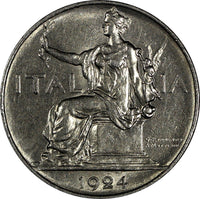 Italy Vittorio Emanuele III 1924 R 1 Lira 1st Year Type Choice XF KM# 62 ( 355)