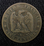 FRANCE Napoleon III Bronze 1857 A 5 Centimes Paris Mint KM# 777.1 (22 473)