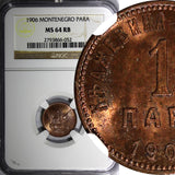 Montenegro Nicholas I Bronze 1906 1 Para NGC MS64 RB RED-BROWN KM# 1 (052)