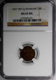 Denmark Frederik VIII Bronze 1907 1 Ore NGC MS65 BN KEY DATE KM# 804 (091)