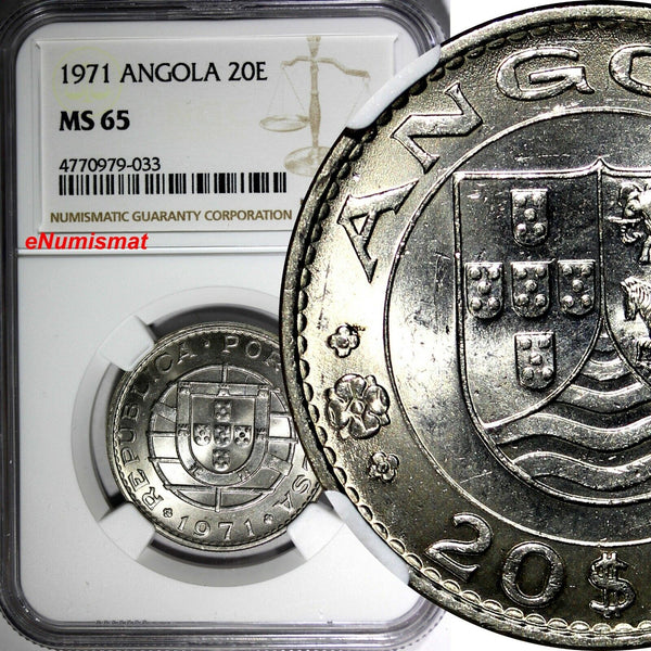 Angola Nickel 1971 20 Escudos NGC MS65 GEM BU  KM# 80 (033)