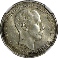 NORWAY Haakon VII Silver 1909 50 Ore NGC AU53 1st Year Type BETTER DATE KM# 374