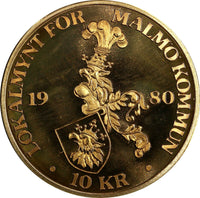 SWEDEN Local Token coinage Bronze Malmo 10 Kronor 1980 35mm, UNC (18 369)