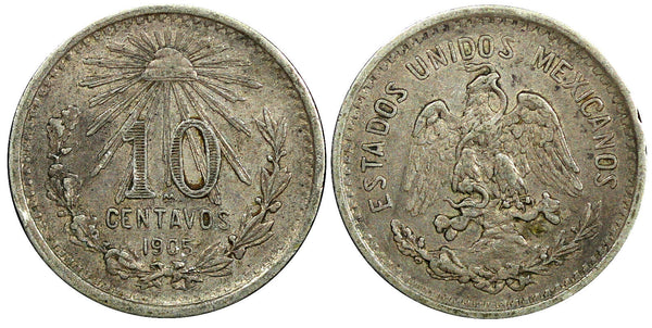 Mexico ESTADOS UNIDOS MEXICANOS Silver 1905 M 10 Centavos KM# 428 (22 400)