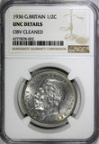 Great Britain George V Silver 1936 1/2 Crown NGC UNC DETAIL LAST YEAR TYPE KM835