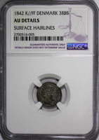 Denmark Christian VIII Silver 1842 K/FF 3 Rigsbankskilling NGC AU DET. KM#729(5)