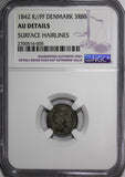 Denmark Christian VIII Silver 1842 K/FF 3 Rigsbankskilling NGC AU DET. KM#729(5)