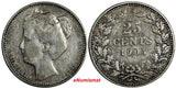 Netherlands Wilhelmina I Silver 1904 25 Cents 19mm KM# 120.2 (13 590)