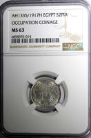 Egypt Occupation Coinage Silver AH1335/1917 H 2 Piastres NGC MS63 KM# 317.2 (14)