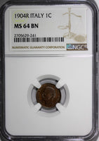 Italy Vittorio Emanuele III Bronze 1904 R 1 Centesimo NGC MS64 BN KM# 35 (241)
