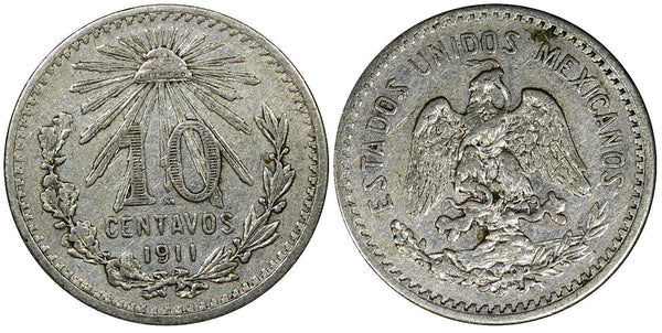 Mexico ESTADOS UNIDOS MEXICANOS Silver 1911 10 Centavos KM# 428 (22 375)