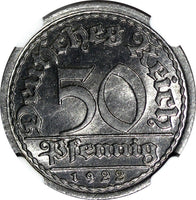 Germany, Weimar Republic Aluminum 1922 F 50 Pfennig NGC MS65 TOP GRADED KM27 (6)