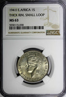 East Africa George VI Silver 1941 I Shilling NGC MS63 THICK RIM RARE KM#28.2(8)