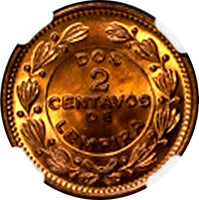 Honduras Bronze 1956 2 Centavos NGC MS66 RD LAST DATE NICE RED KM# 78 (008)