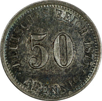 Germany - Empire Silver 1875 J 50 Pfennig Hamburg Rainbow Toned KM# 6