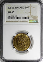 Finland Aluminum-Bronze 1964 S 50 Pennia NGC MS65 KEY DATE BU KM# 48