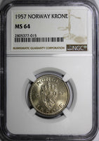 Norway Haakon VII 1957 Krone  LAST DATE FOR THE TYPE NGC MS64 KM# 397.2