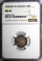 Mexico SECOND REPUBLIC Silver 1890 MO M 10 Centavos NGC MS64 TONED KM#403.7 (43)